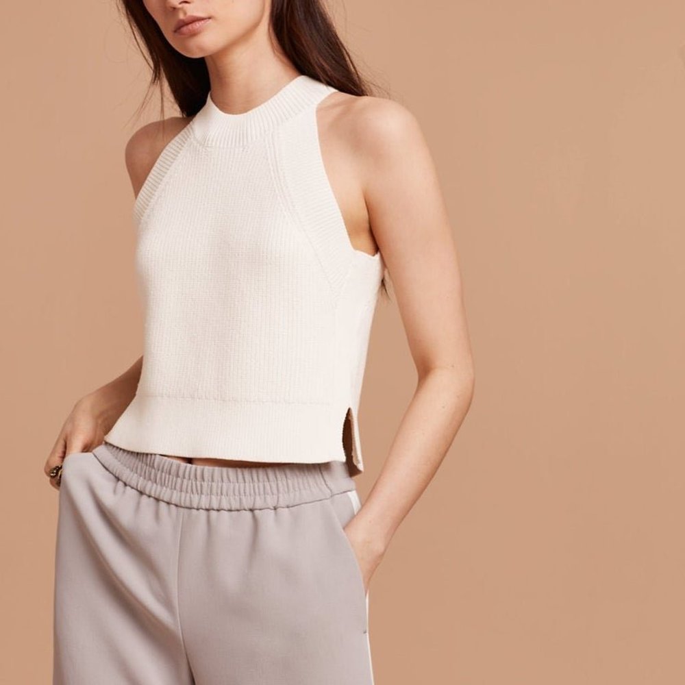 Aritzia Wilfred Halter Sweater Tank Cream White XS